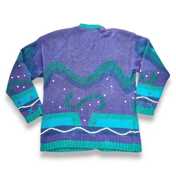 Secrets Sun Prints vintage 90's funk geo pattern chunky knit cardigan M - Picture 4 of 6